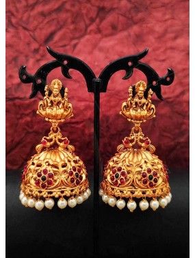 Golden Embossed Temple Style Jhumka Earrings