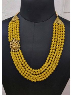 Yellow Bead Ornamented Layered Kantha Mala