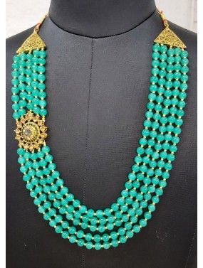 Green Multi Layered Bead Studded Kantha Mala