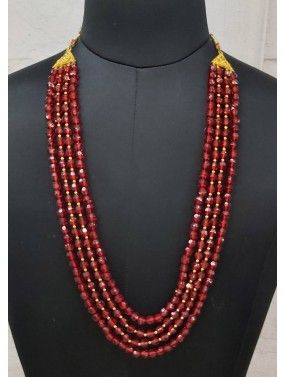 Maroon Multi Layered Bead Studded Kantha Mala