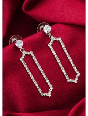 Silver Studded American Diamond Dangler Earrings