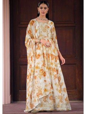 Cream Sequins Embroidered Anarkali Suit Set