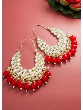 Red Kundan Studded Earrings