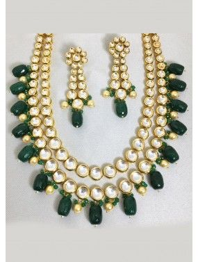 Green Multichain Kundan Necklace Set