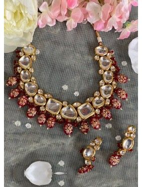 Maroon Meenakari & Kundan Necklace Set