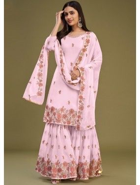 Pink Sequins Embellished Gharara Suit Set