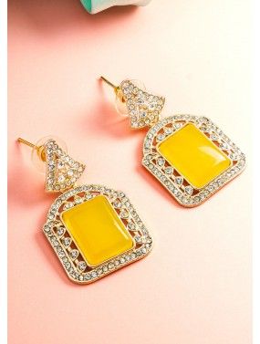 Yellow Alloy Based American Diamond Earring