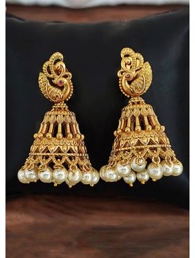 Golden Embossed Alloy Based Jhumka Earrings