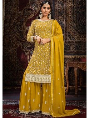 Yellow Embroidered Gharara Suit Set 