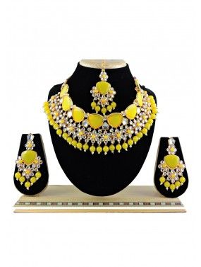 Studded Stone Yellow Necklace Set
