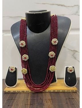Pink Multi Layered Kundan Studded Necklace Set