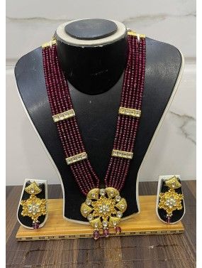 Magenta Beaded Multichain Necklace Set