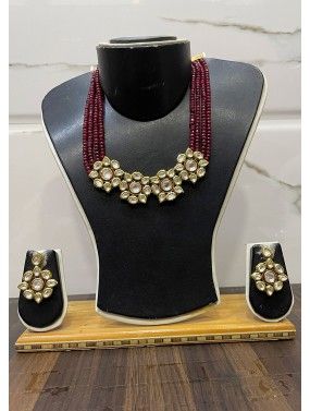 Maroon Kundan Work Necklace Set