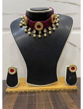 Purple Stone Studded Choker Necklace Set