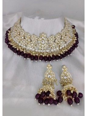 Purple Kundan Studded Necklace Set