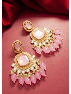 Pink Alloy Based Stone Studded Earrings 