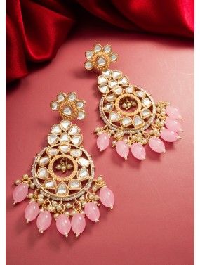 Pink Kundan Studded Alloy Based Earrings