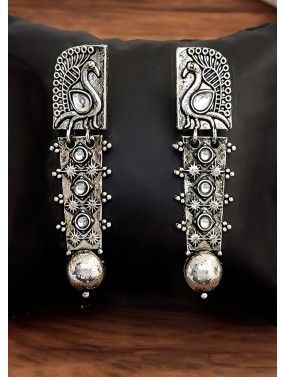 Silver Embossed Oxidised Earrings