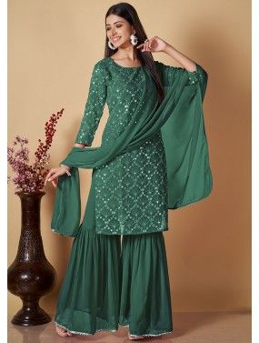 Bottle Green Color Georgette Embroided Semi Stitched Ghaghra Suit –  Joshindia