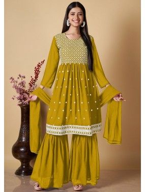 Readymade Yellow Embroidered Gharara Suit