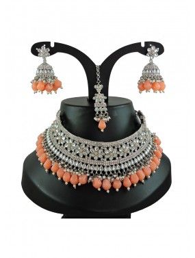 Peach Kundan Studded Necklace 
