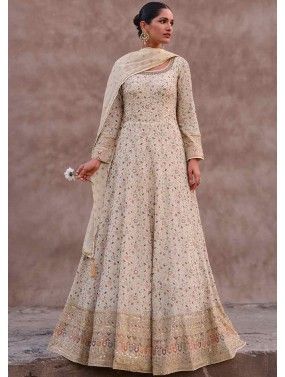 Readymade Georgette Embroidered Anarkali Suit In Off White