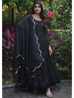 Black Readymade Embroidered Georgette Anarkali Suit
