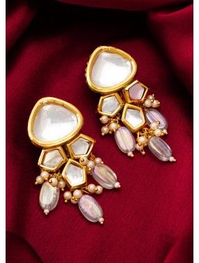 Pink Stone Work Stud Earrings