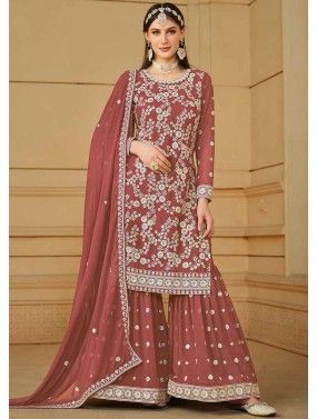 Red Embroidered Gharara Suit Set