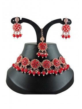 Red Beads & Stone Studded Necklace