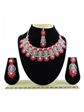Red & White Stone Studded Necklace 