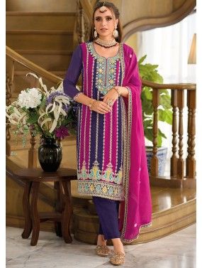 Multicolor Embroidered Pant Suit Set