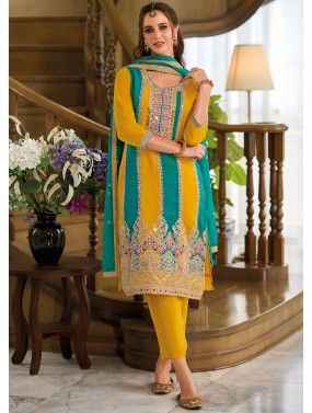 Multicolor Embroidered Pant Suit Set