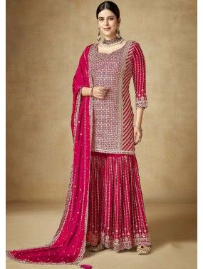 Pink Embroidered Gharara Suit Set