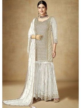 White Embroidered Gharara Suit Set