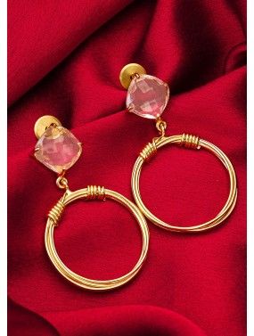 Pink & Golden Stone Studded Earrings