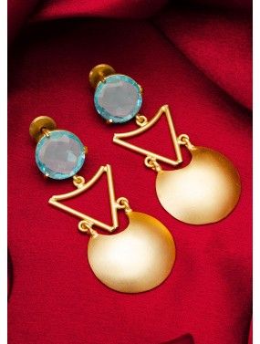 Blue & Golden Stone Studded Earrings