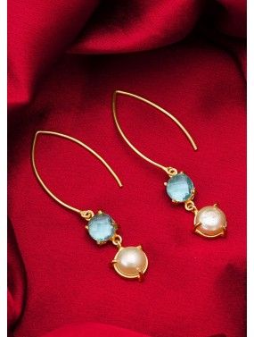 Golden & Blue Stone Studded Earrings