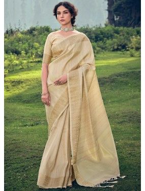 Golden Zari Woven Saree In Tissue Silk