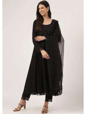 Black Anarkali Suit Set In Cotton