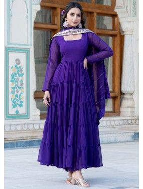 Blue Anarkali Suit With Embroidered Dupatta
