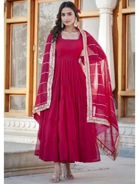 Pink Anarkali Suit With Embroidered Dupatta