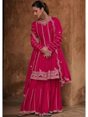 Pink Readymade Readymade Gharara Suit In Georgette