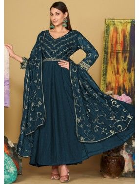 Blue Embroidered Anarkali Suit Set