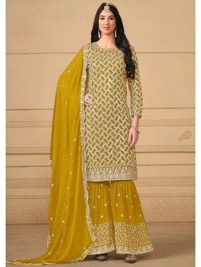 Yellow Embroidered Gharara Suit Set