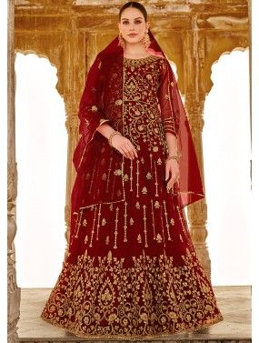 Red Stone Embellished Net Bridal Anarkali Suit