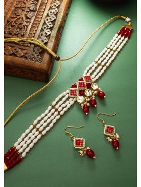 Red Kundan Studded Choker Necklace Set