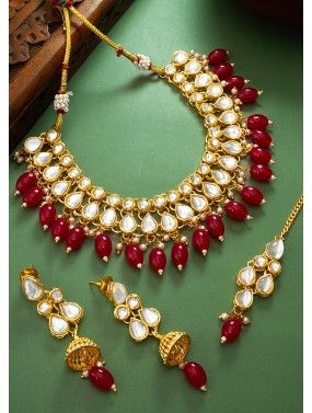 Red Kundan Studded Necklace Set