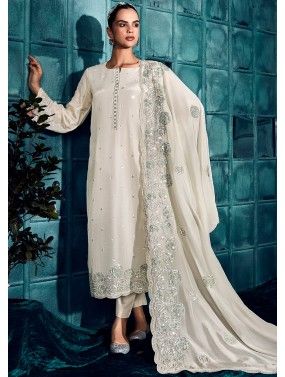 Readymade White Embroidered Pant Salwar Suit 3248SL01