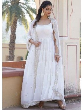 White Embroidered Anarkali Suit Set